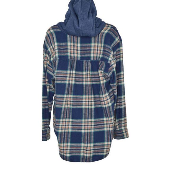 American Eagle Womens Blue Plaid Hooded Button Up Long Sleeve Oversized Top M‎ - Picture 4 of 8